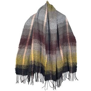 Studio Scarf Womens OS Multicolor Plaid Brushed Fringe Oversized Oblong